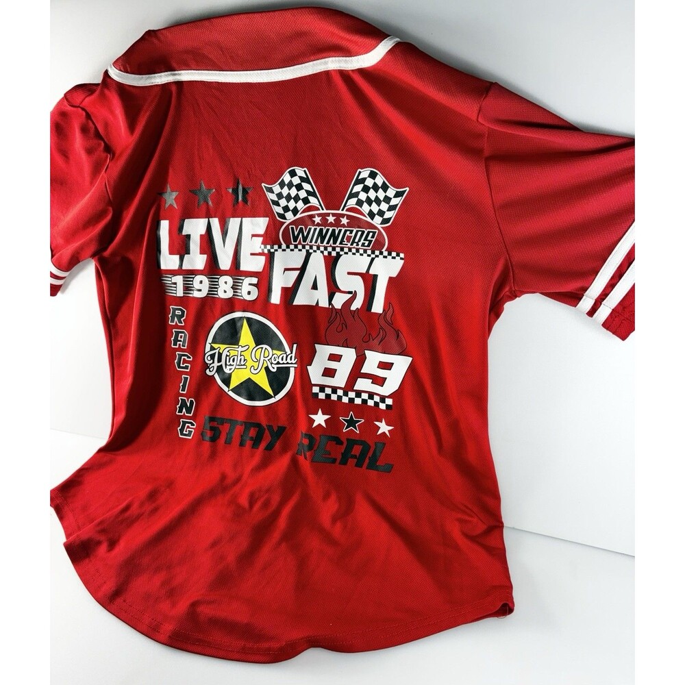 Orange Kiss Stay Real Live Fast 1986 Red Racing Baseball Jersey Men's Medium - Picture 6 of 9